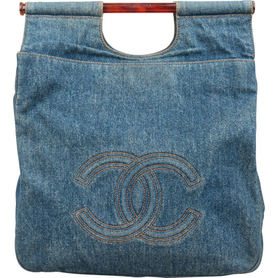 Chanel Denim CC Tortoise Handle Tote Handbag