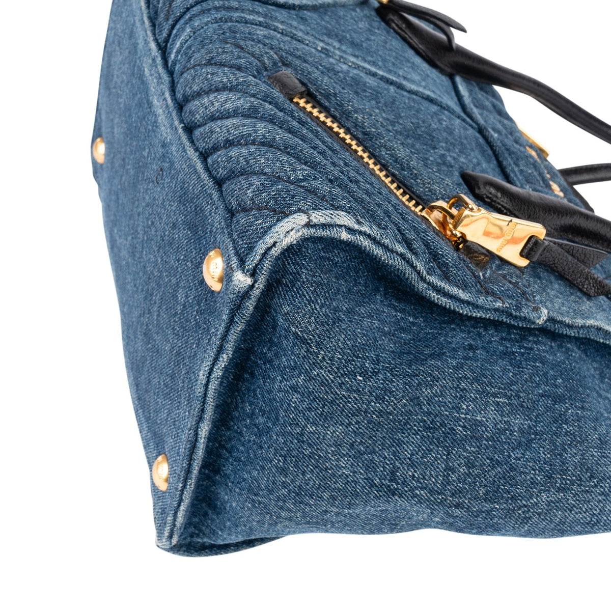 Miu Miu Biker Tote aus gestepptem Denim – Ansicht 7