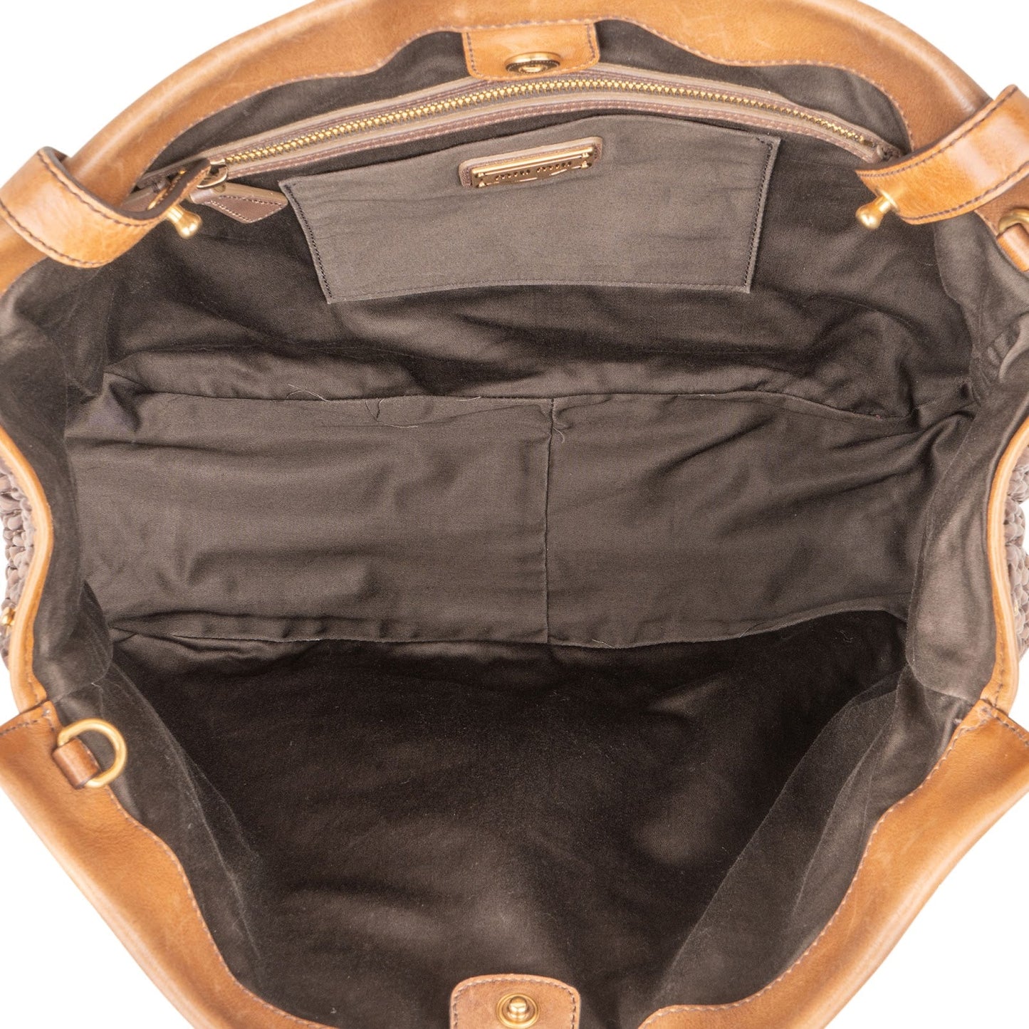 Miu Miu Matelassé Nappa Leather Bicolor Brown Tote Satchel Handbag