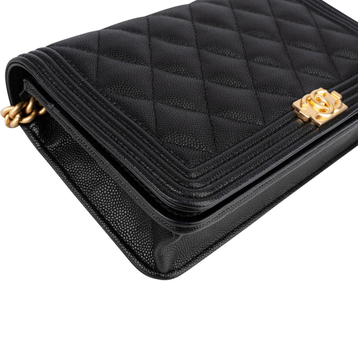 Chanel Quilted Caviar Leather Boy Wallet On Chain Crossbody Bag