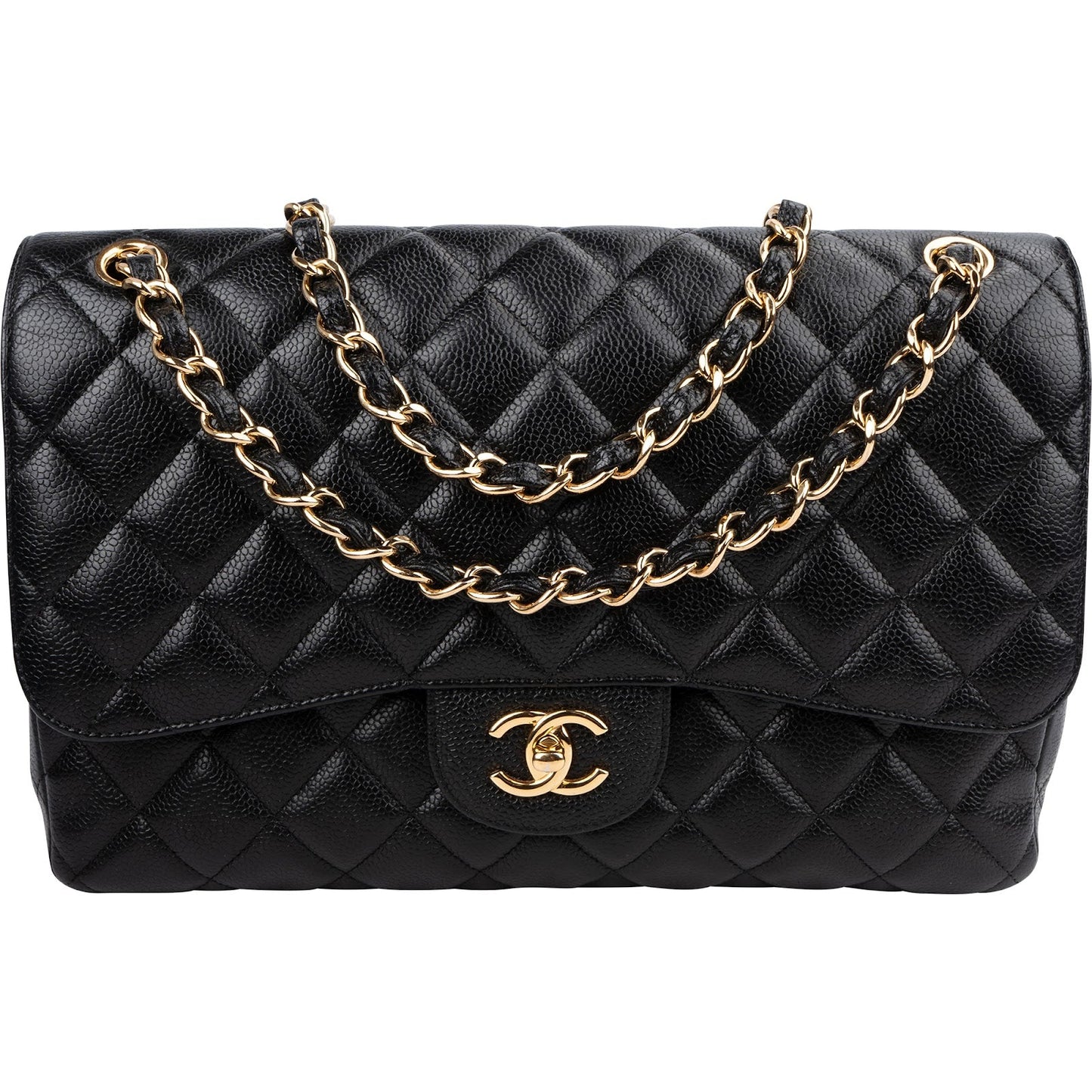 Chanel Caviar Leather Palladium Jumbo Double Flap Crossbody Bag