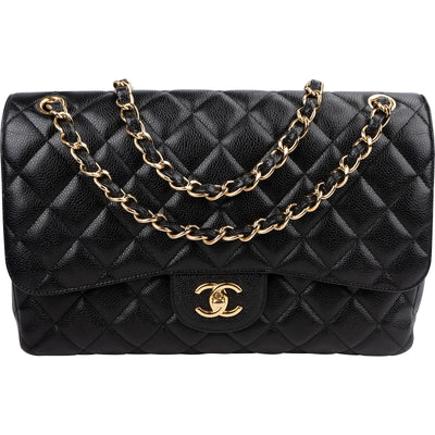 Chanel Caviar Leather Palladium Jumbo Double Flap Crossbody Bag