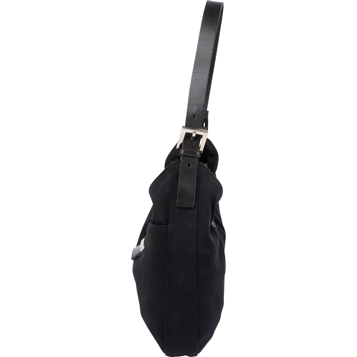 Fendi Black Cotton Baguette Buckel Shoulder Bag