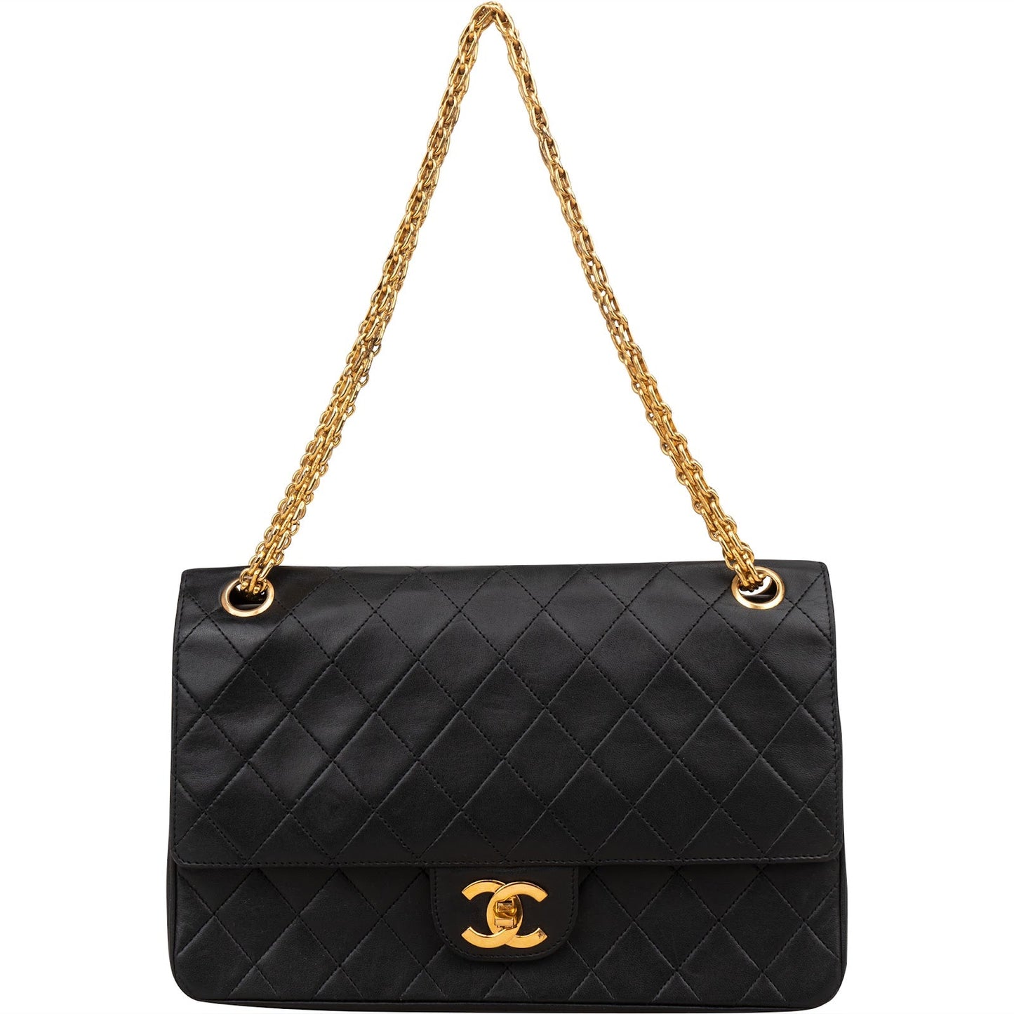 Chanel Quilted Lambskin 24K Gold Double Flap Shoulder Bag
