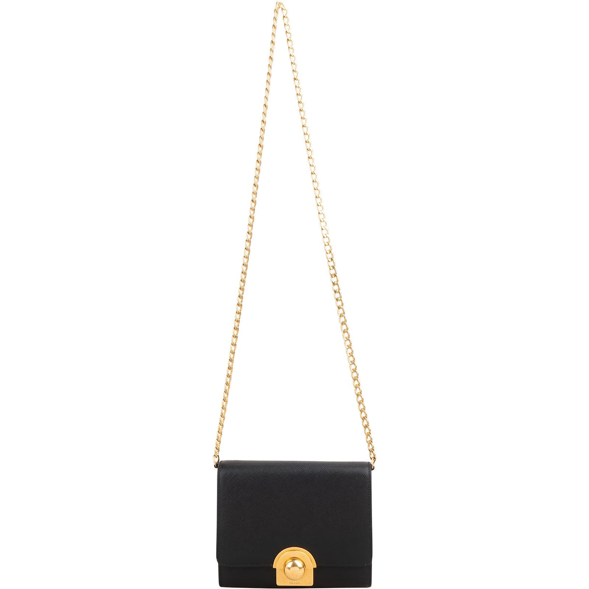 Prada Saffiano Leather Round Lock Flap Small Crossbody Bag