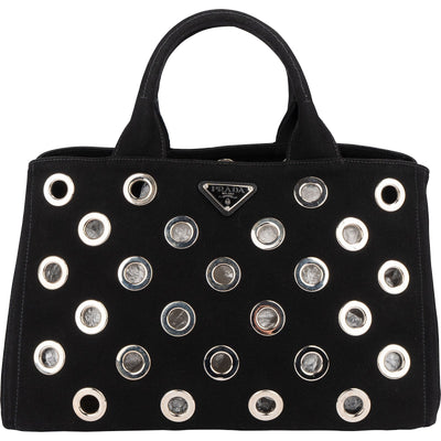 Prada Triangle Perforated Grommet Canapa Handbag