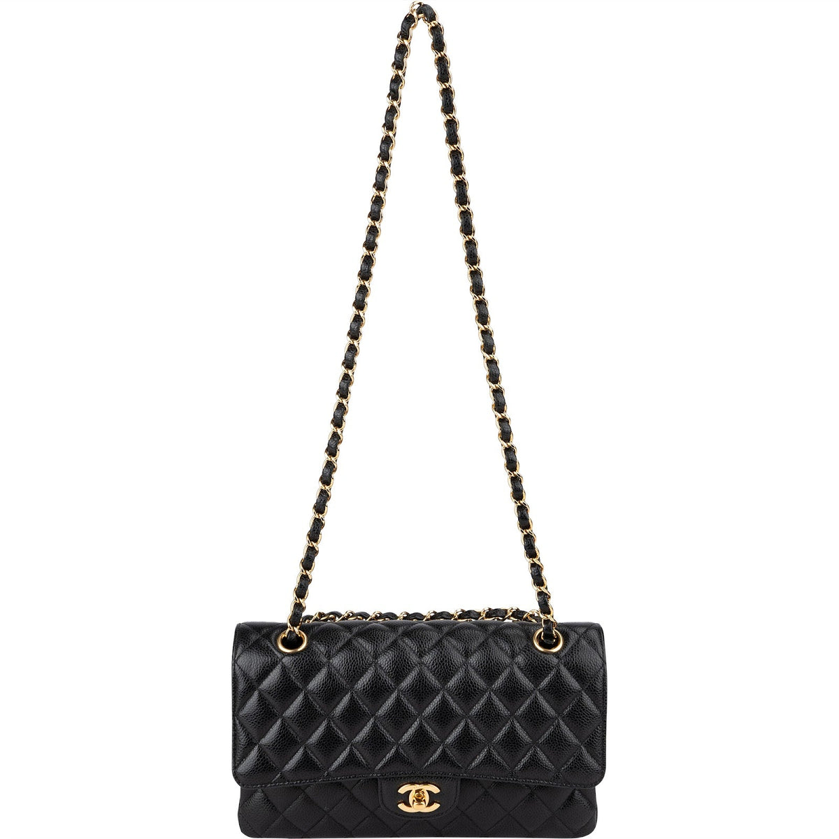 Chanel Quilted Caviar Leather Gold Medium Double Flap Crossbody Bag