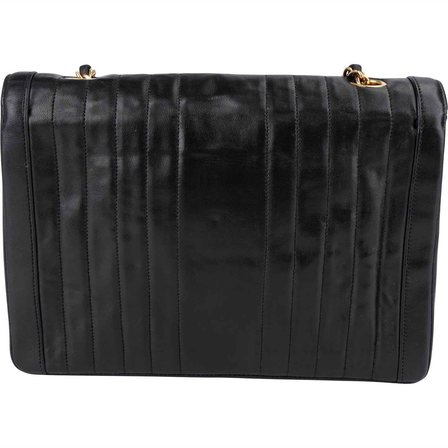 Chanel Chevron Lambskin 24K Gold Single Flap Shoulder Bag