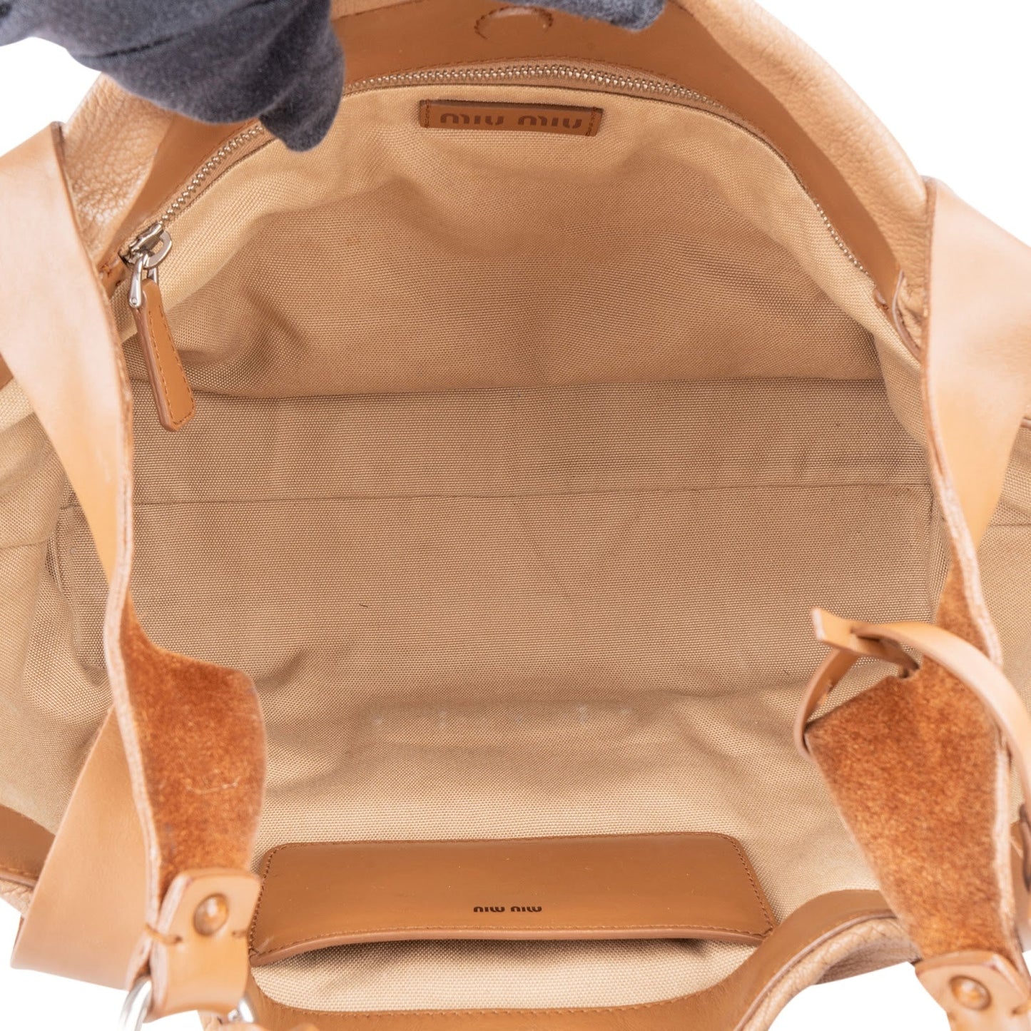 Miu Miu Vitello Madras Brown Leather Tote Shoulder Bag