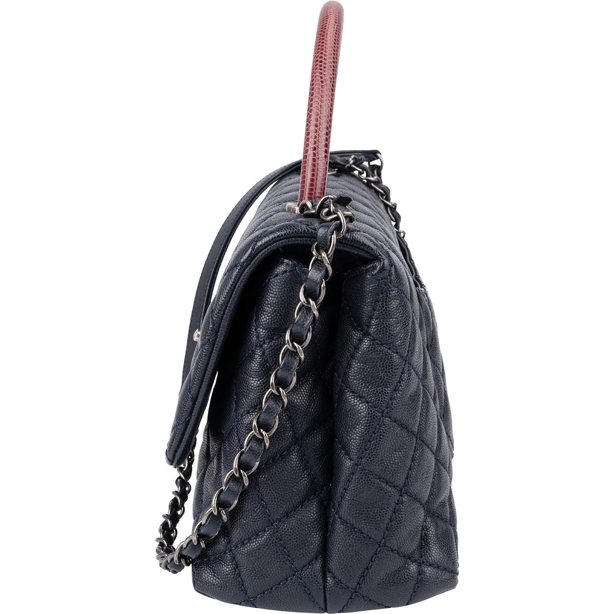 Chanel Quilted Caviar Leather Lizard Coco Handle Flap Handbag