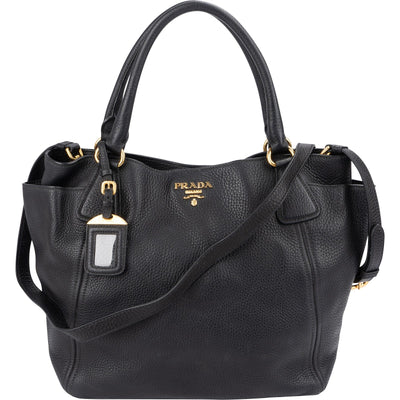 Prada Black Vitello Daino Leather Tote Handbag