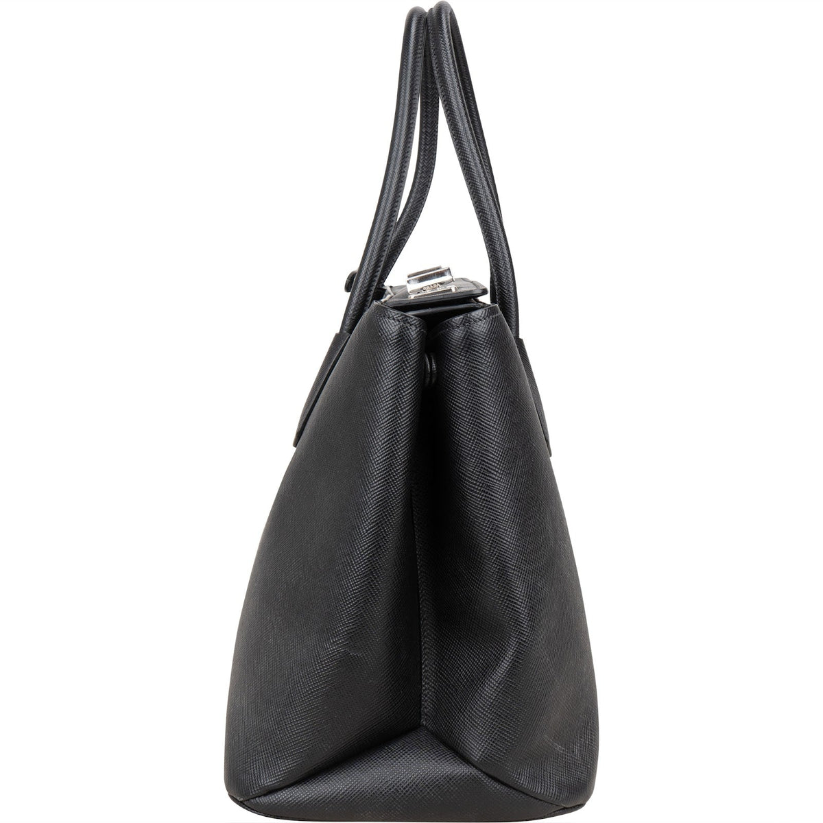 Prada Black Saffiano Leather Lux Turnlock Double Handbag