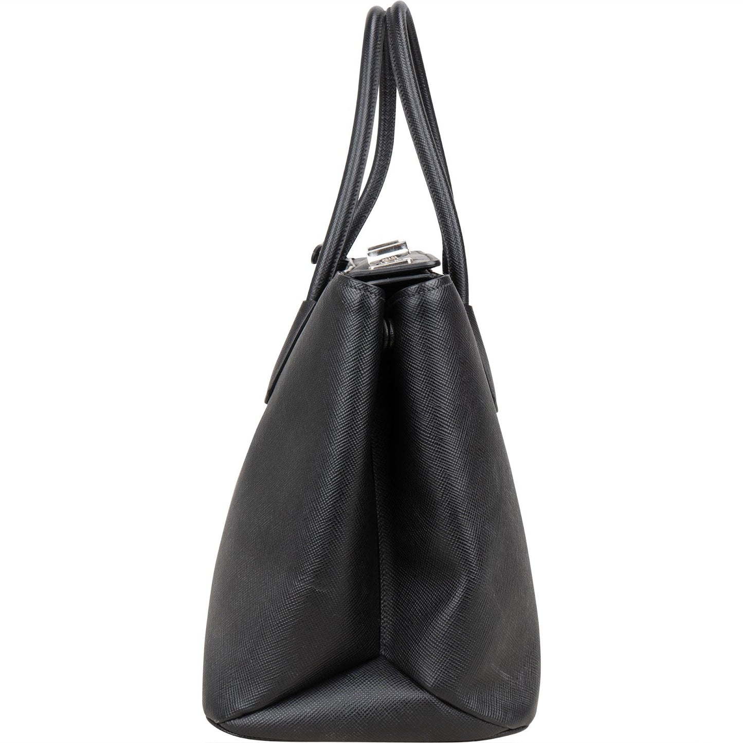 Prada Black Saffiano Leather Lux Turnlock Double Handbag