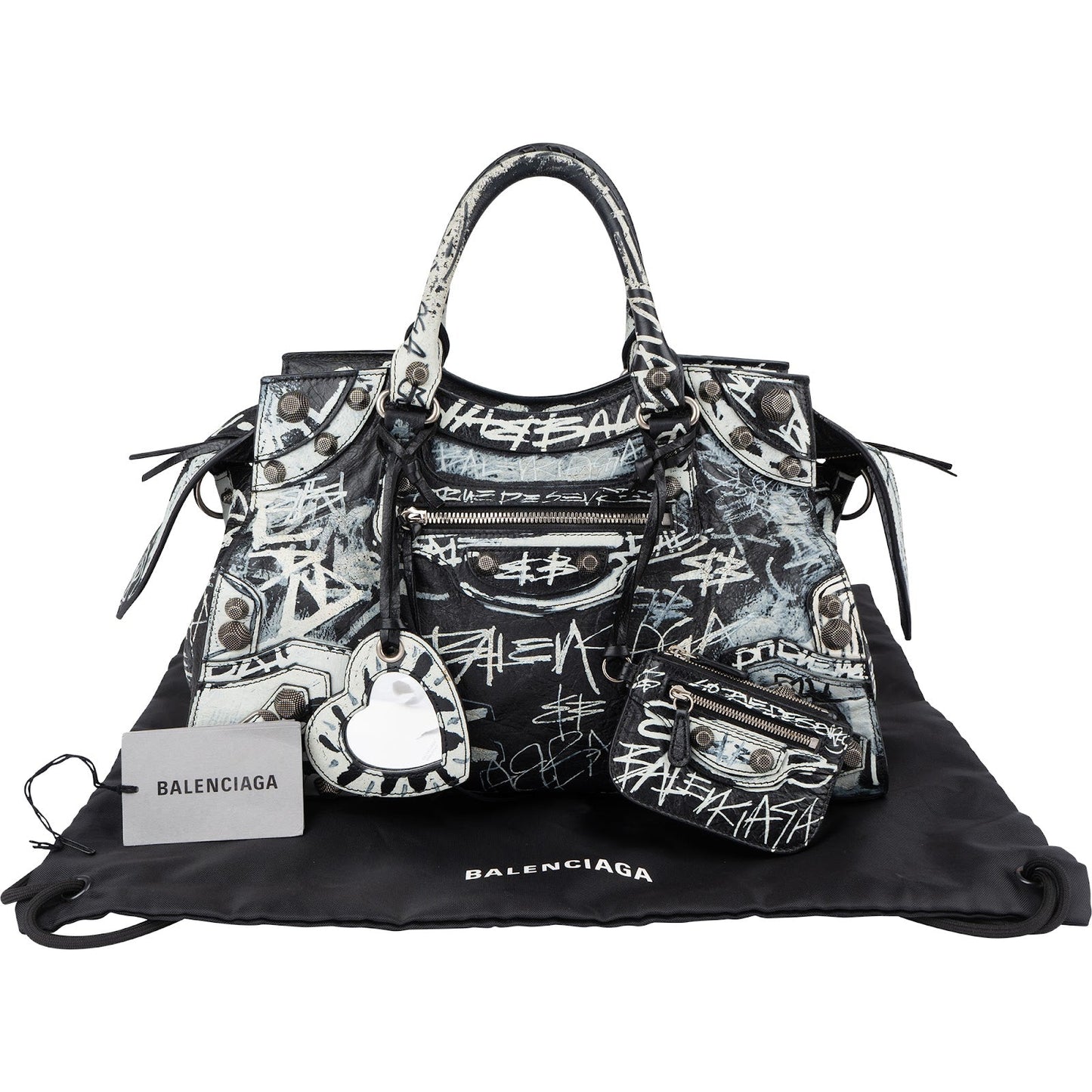 Balenciaga Graffiti Print Leather Neo Cagole City Handbag