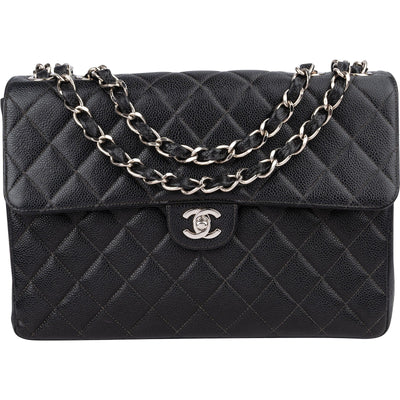 Chanel Quilted Caviar Leather Jumbo Single Flap Crossbody Bag