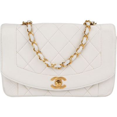 Chanel Quilted Lambskin 24K Gold Single Flap Diana Crossbody Bag