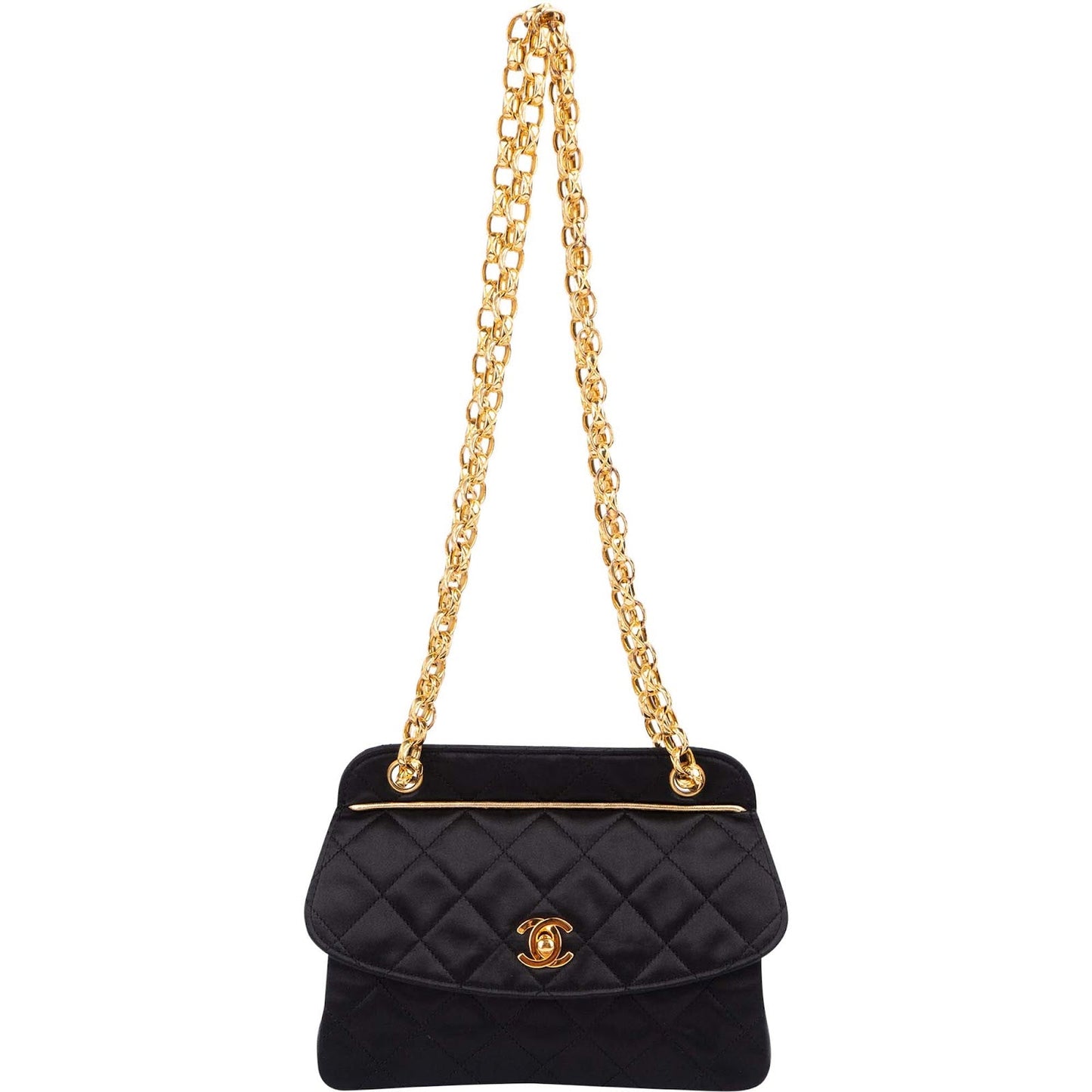 Chanel Navy Quilted Satin Top Bar 24K Gold Single Flap Small Crossbody Bag