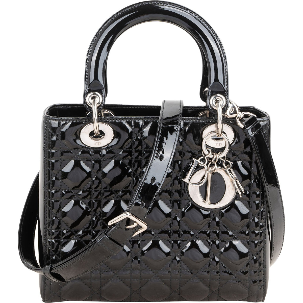 Cristian Dior Quilted Patent Cannage Lady Dior Handbag