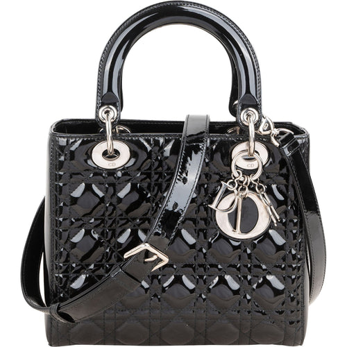 Cristian Dior Quilted Patent Cannage Lady Dior Handbag