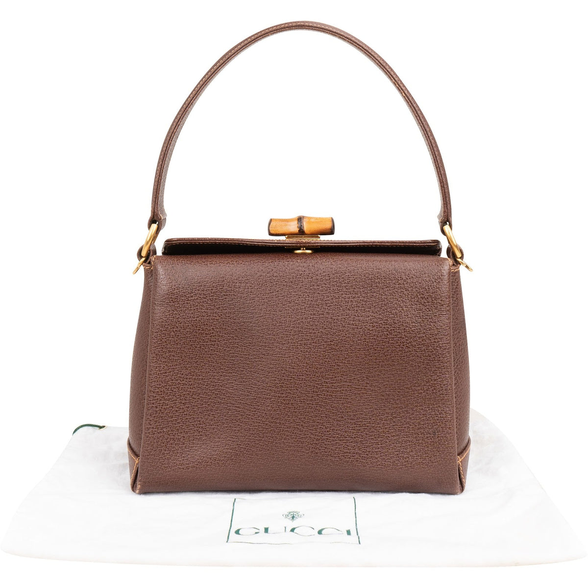 Gucci Brown Leather Bamboo Lock Top Handle Handbag