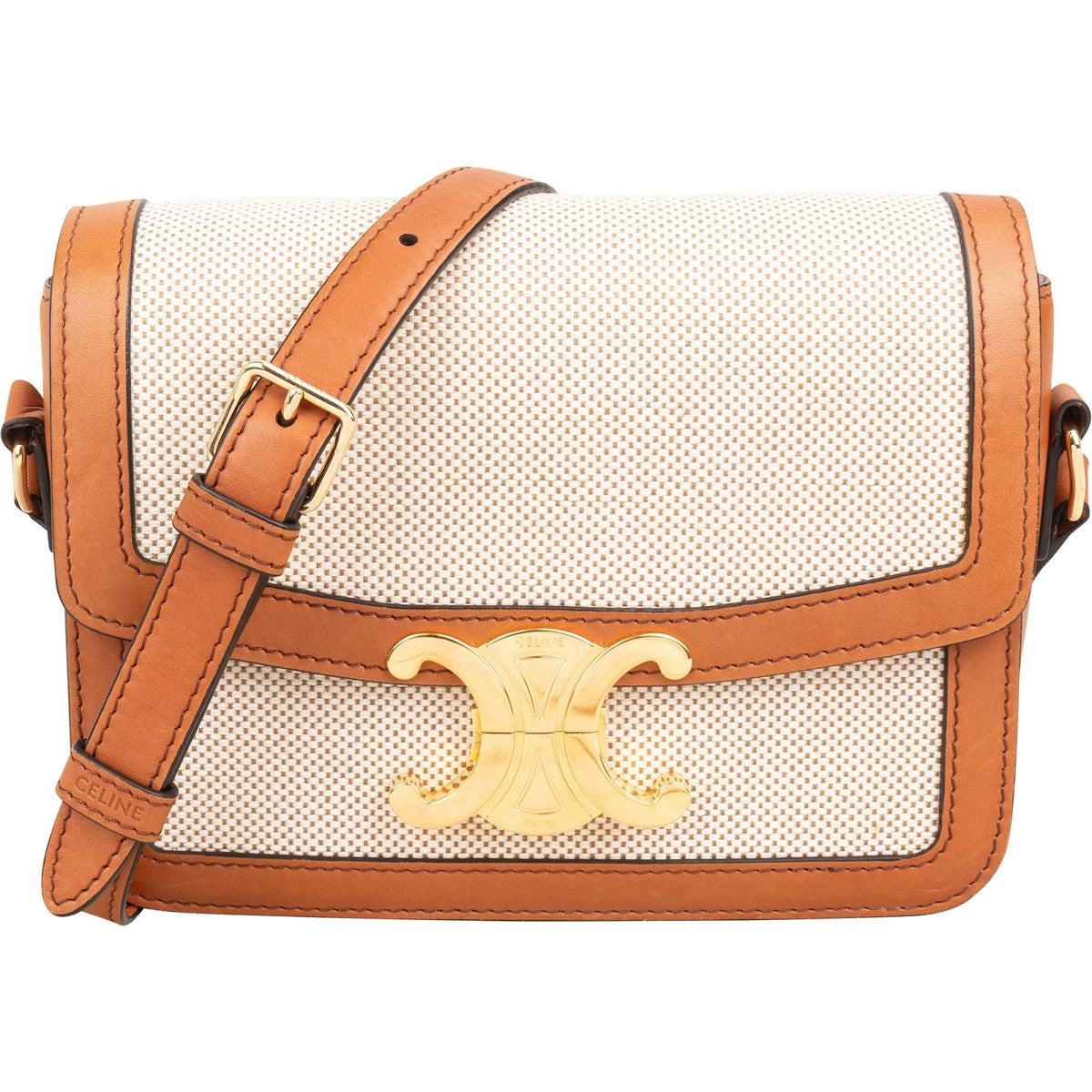 Celine Cotton & Calfskin Small Teen Triomphe Crossbody Bag