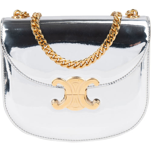 Celine Silver Metallic Calfskin Teen Triomphe Crossbody Bag