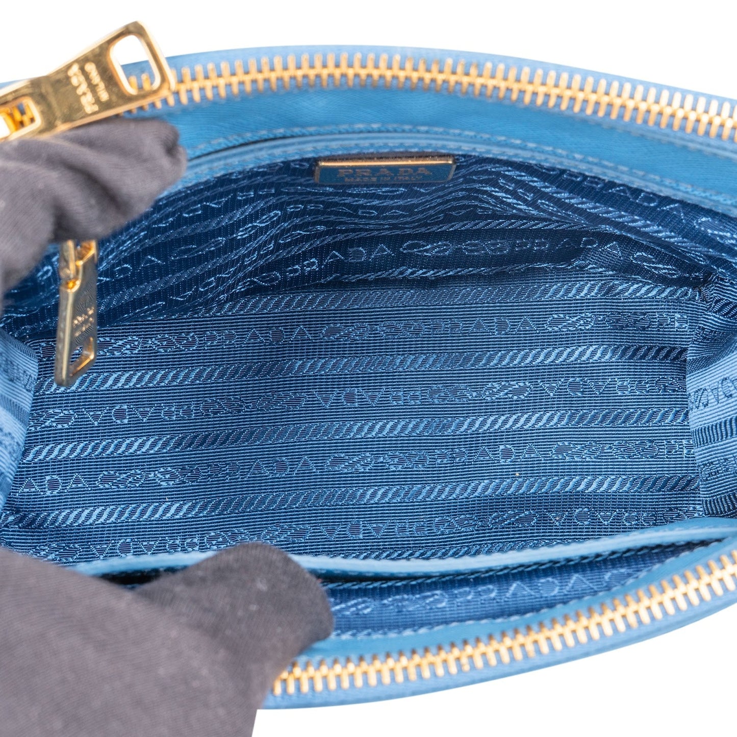 Prada Blue Saffiano Leather Pradasphere Galleria Micro Handbag