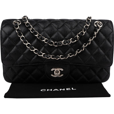Chanel Quilted Caviar Leather Palladium Medium Double Flap Shoulder Bag