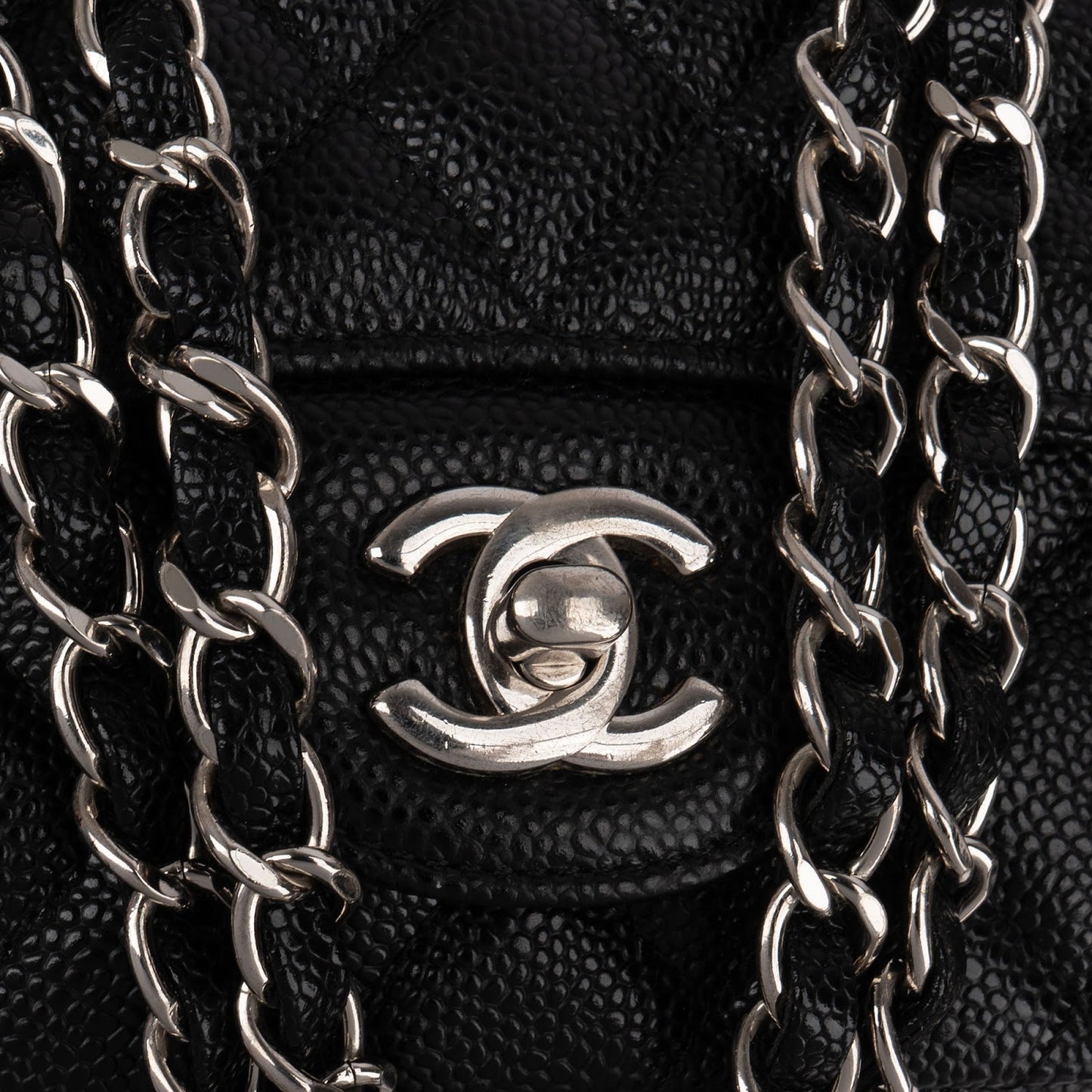 Chanel Quilted Caviar Leather Palladium Medium Double Flap Shoulder Bag