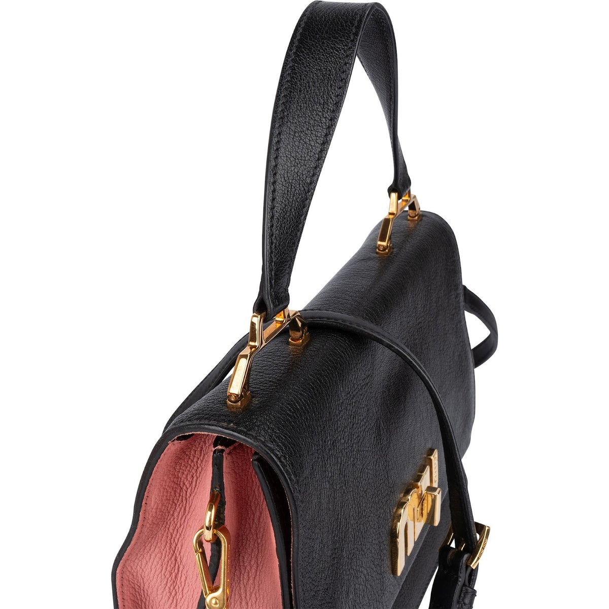 Miu Miu Black Madras Leather Top Handle Crossbody Handbag