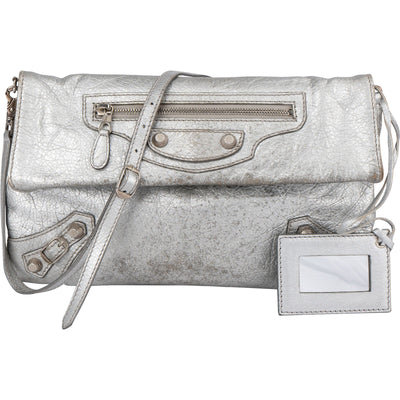 Balenciaga Metallic Leather Envelope City Clutch Crossbody Bag