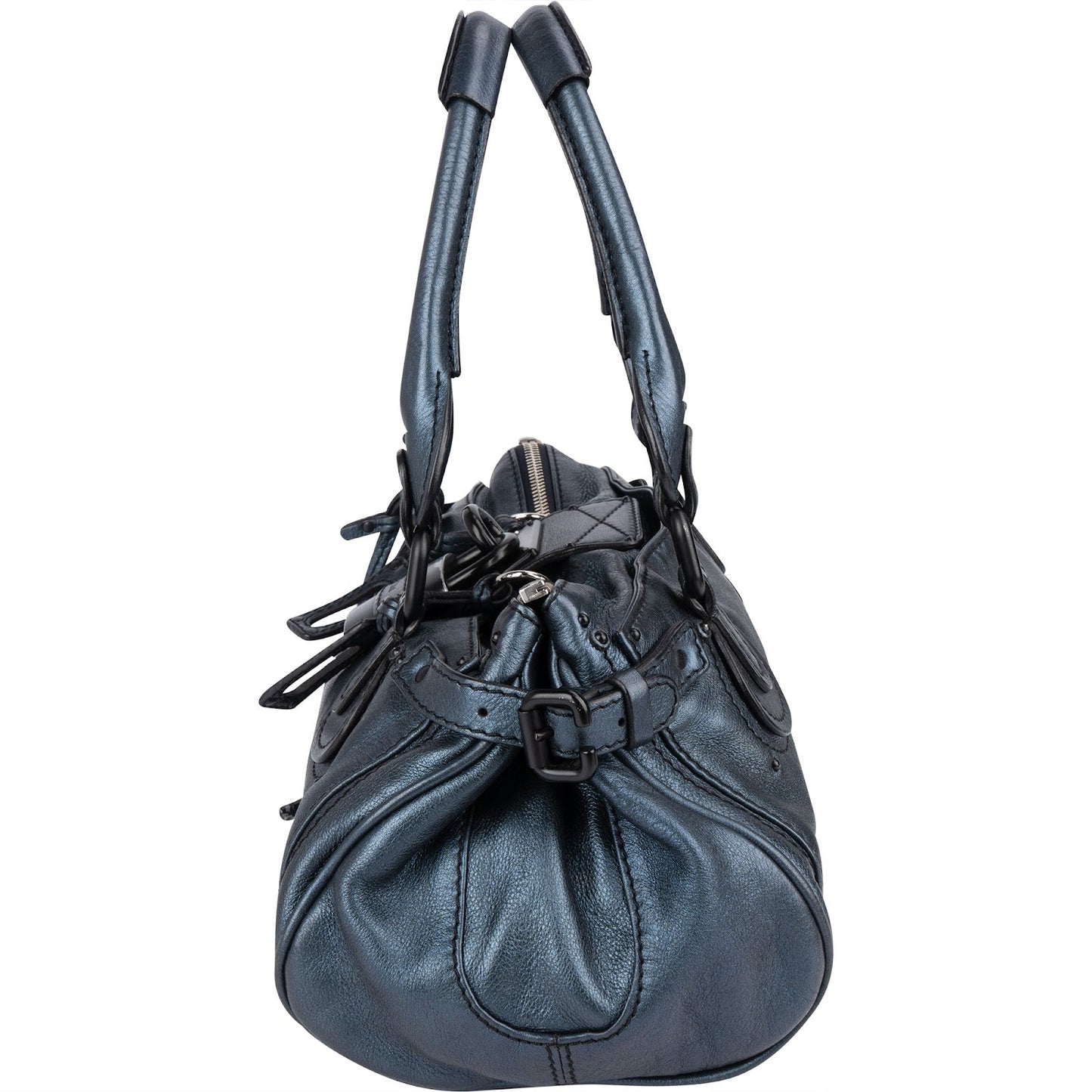 Chloé Blue Metallic Leather Paddington Satchel Handbag