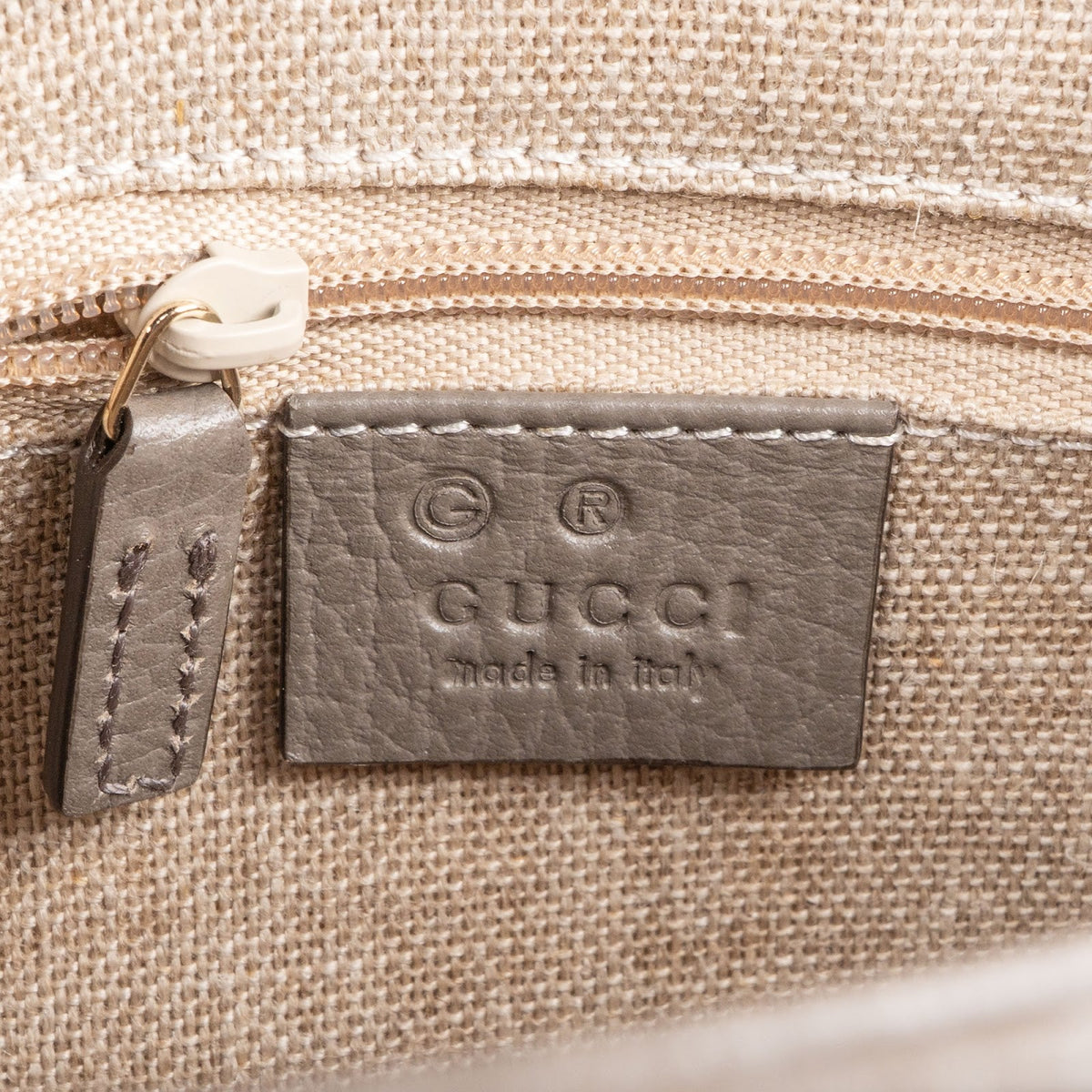 Gucci Taupe Grained Leather Interlocking GG Top Handle Handbag