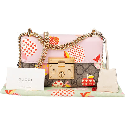 Gucci Monogram GG Supreme Apple Print Padlock Small Shoulder Crossbody Bag