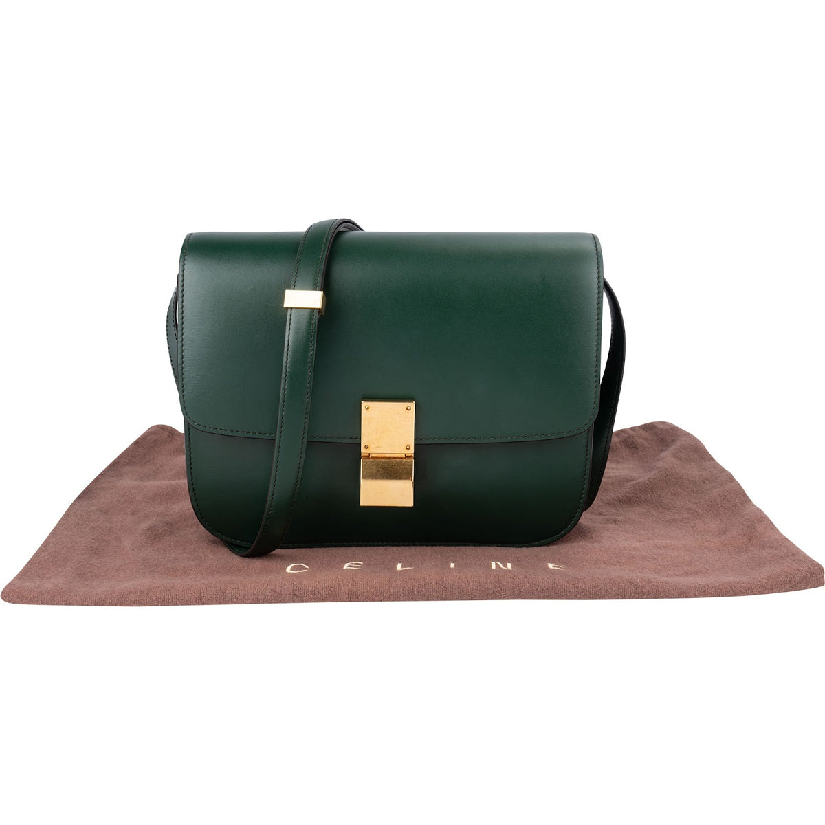 Celine Classic Dark Green Boxcalf Leather Medium Box Crossbody Bag