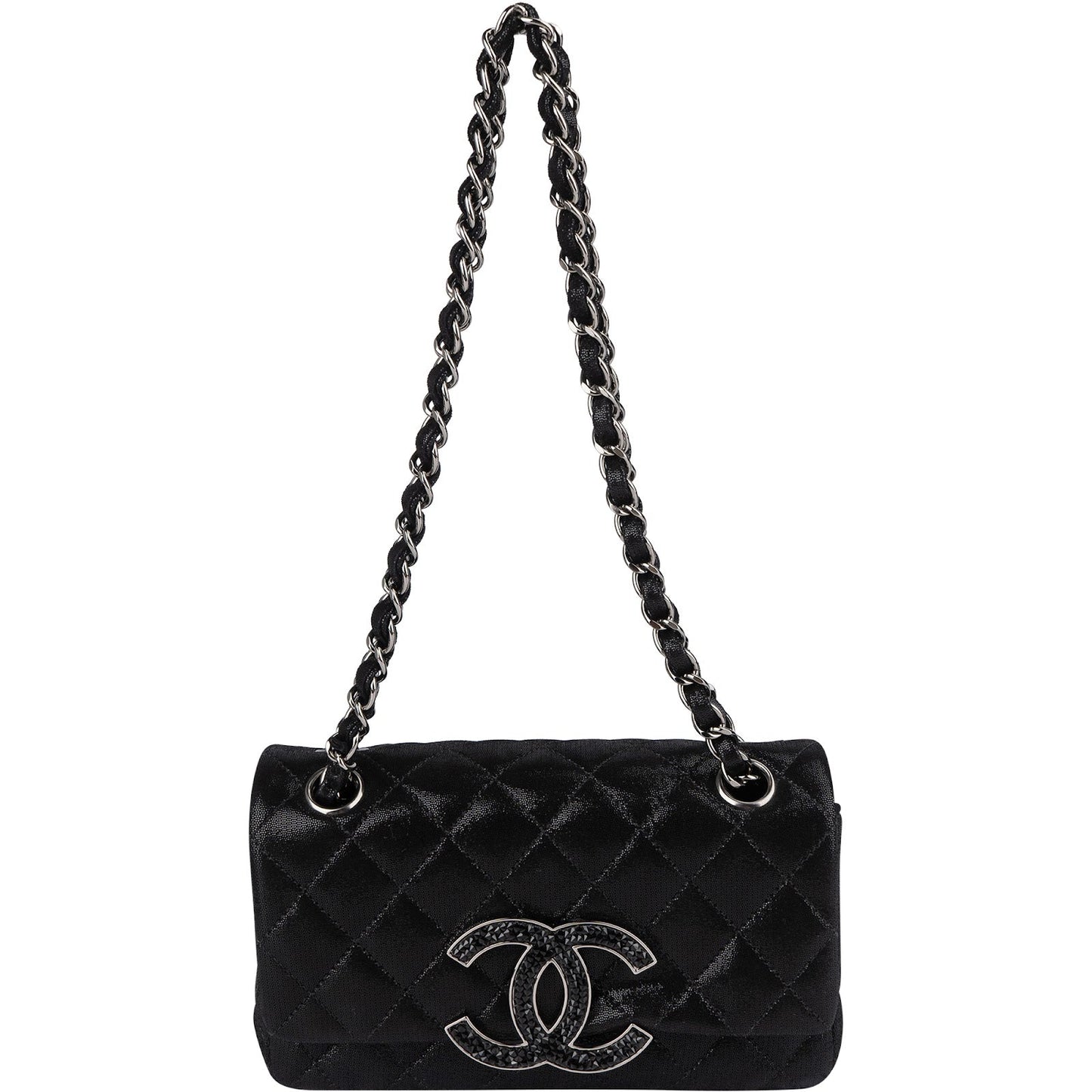 Chanel Quilted Glitter Metallic Suede Crystal-Embelished CC Small Single Flap Shoulder Bag
