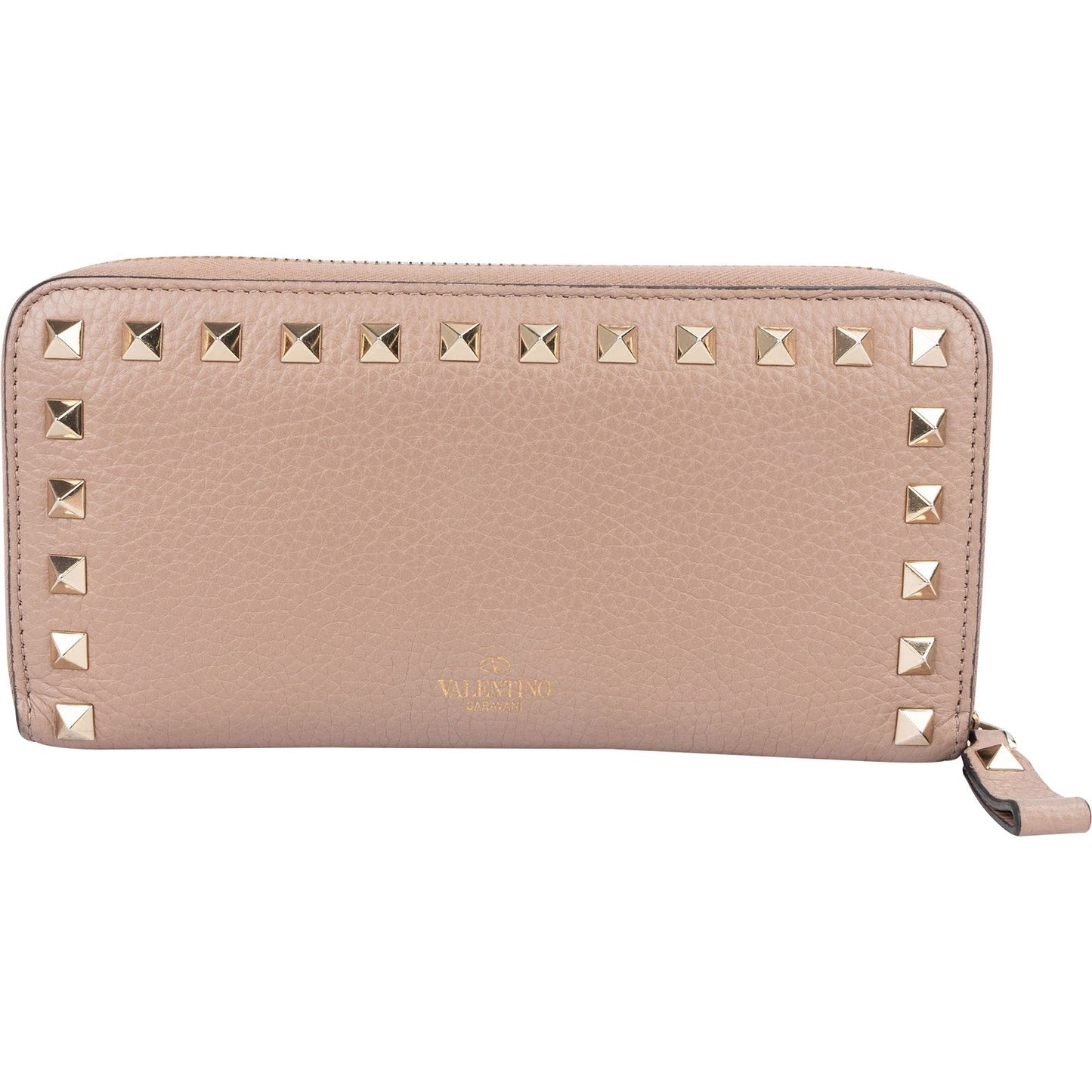 Valentino Grained Calfskin Rockstud Zip Around Wallet