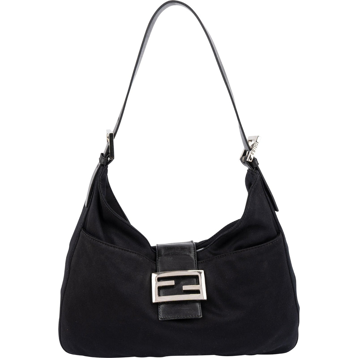 Fendi Black Cotton Baguette Buckel Shoulder Bag