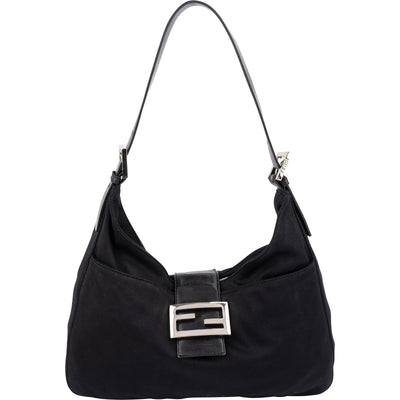 Fendi Black Cotton Baguette Buckel Shoulder Bag