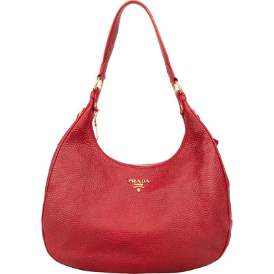 Prada Red Vitello Daino Leather Hobo Shoulder Bag
