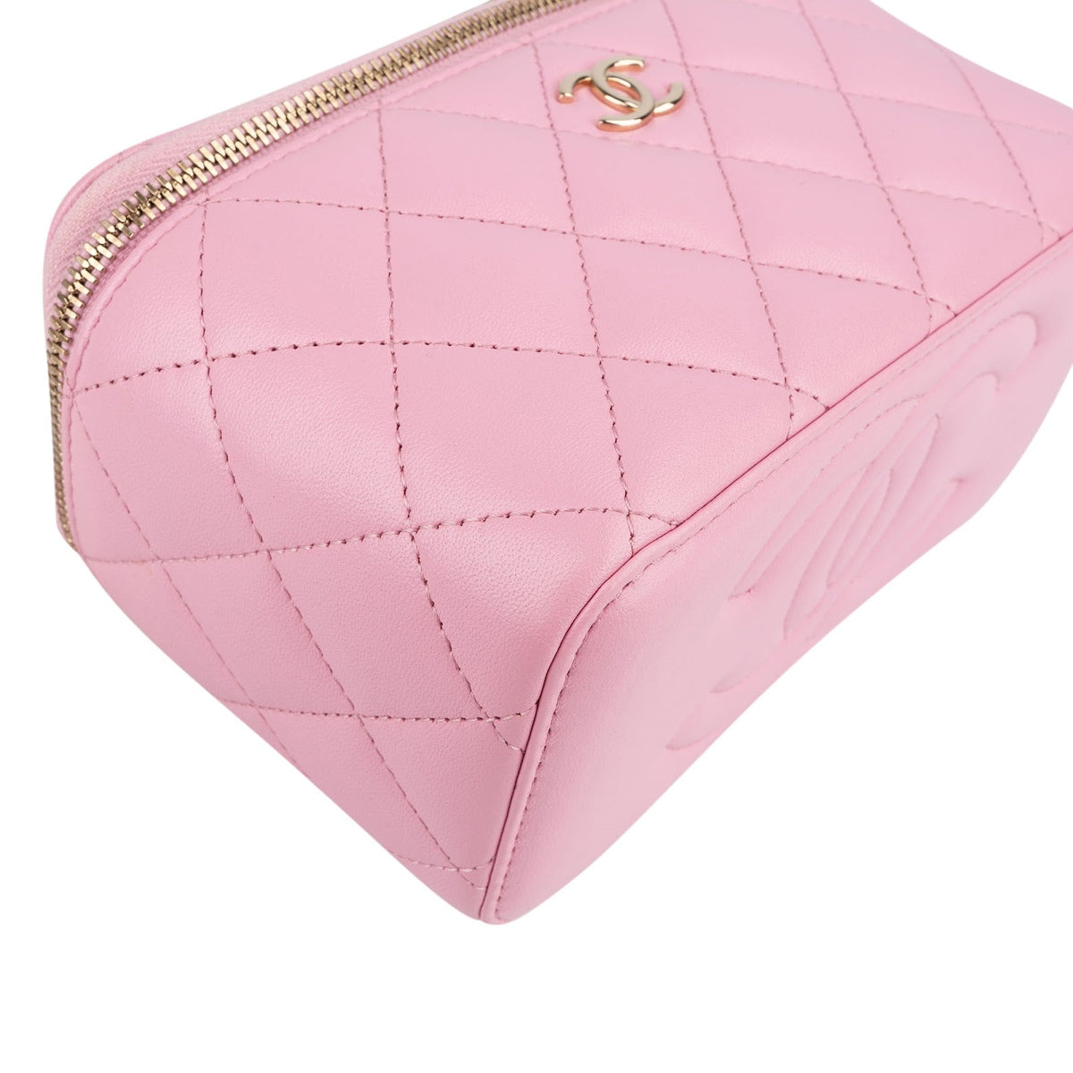 Chanel Pink Green Bicolor Quilted Lambskin Top Handle Vanity Case Crossbody Handbag
