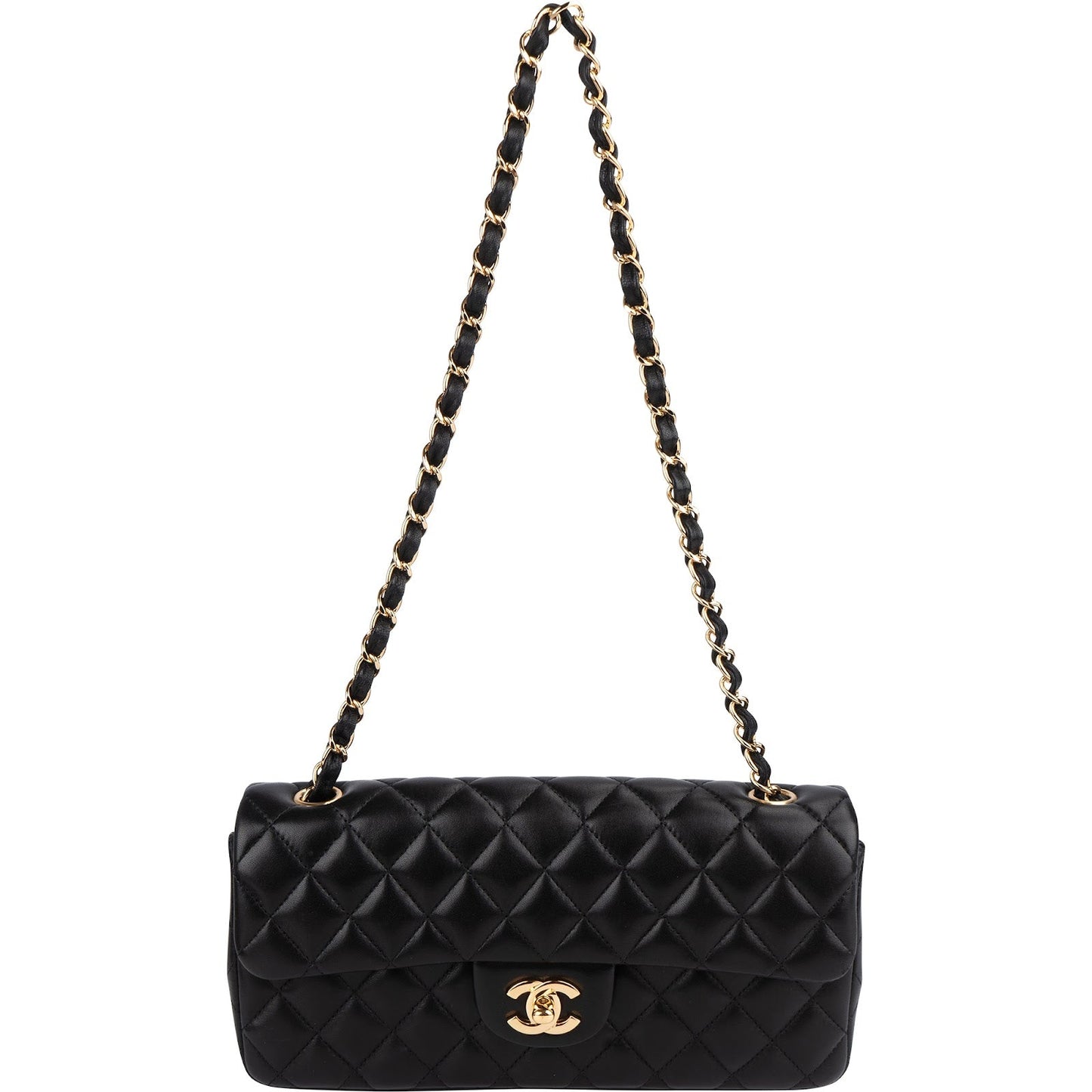 Chanel Quilted Lambskin East West Single Flap Shoulder Bag