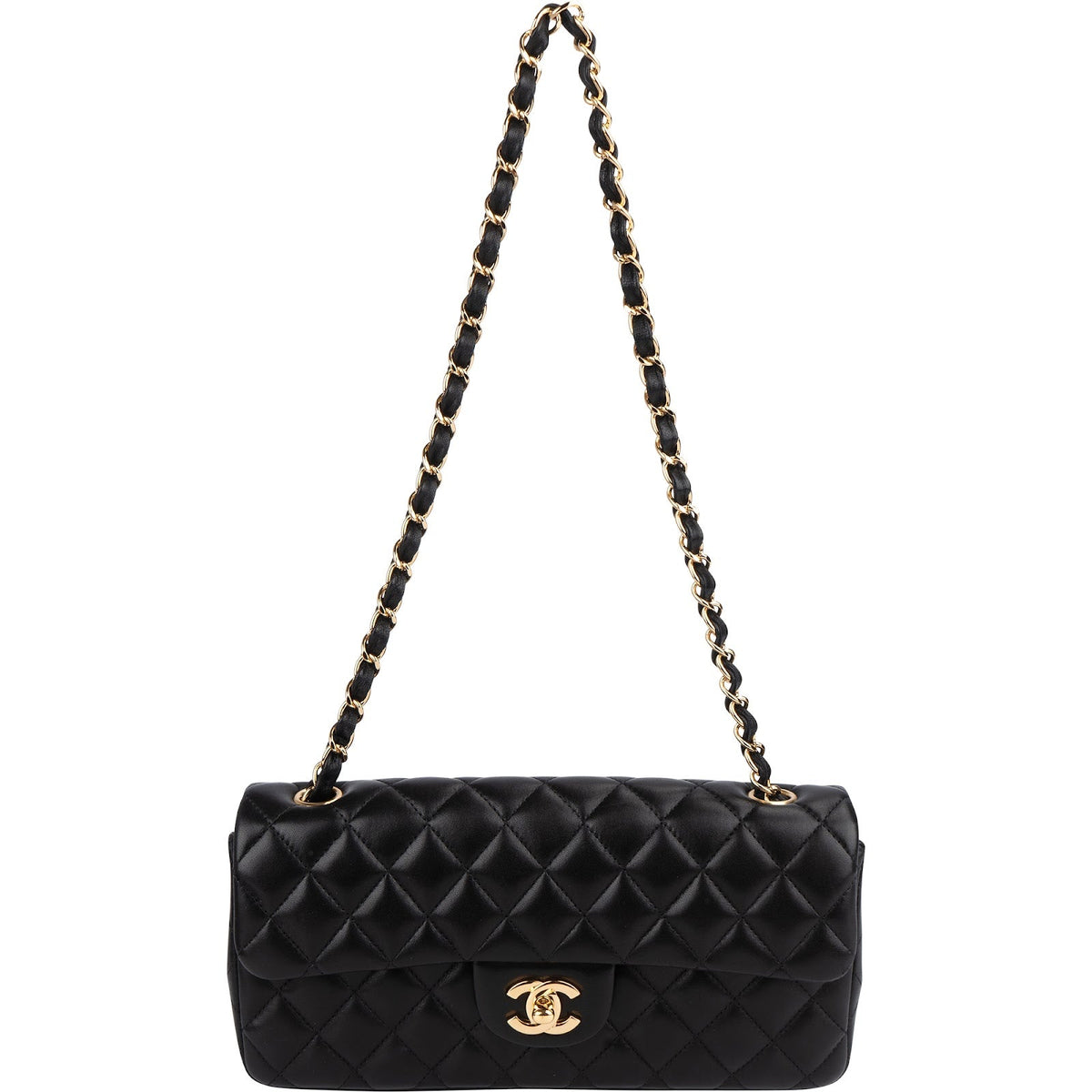 Chanel Quilted Lambskin East West Single Flap Shoulder Bag