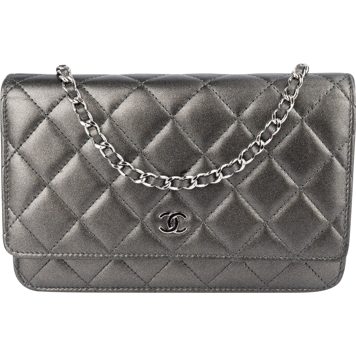 Chanel Quilted Metallic Lambskin Leather Wallet On Chain Crossbody Bag