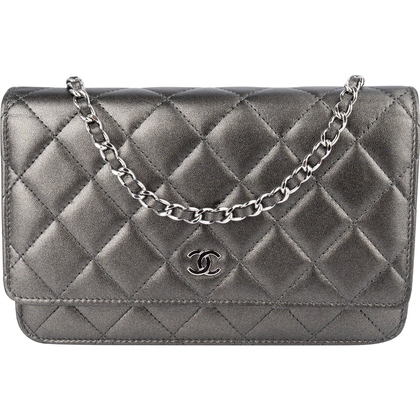 Chanel Quilted Metallic Lambskin Leather Wallet On Chain Crossbody Bag