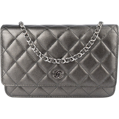 Chanel Quilted Metallic Lambskin Leather Wallet On Chain Crossbody Bag