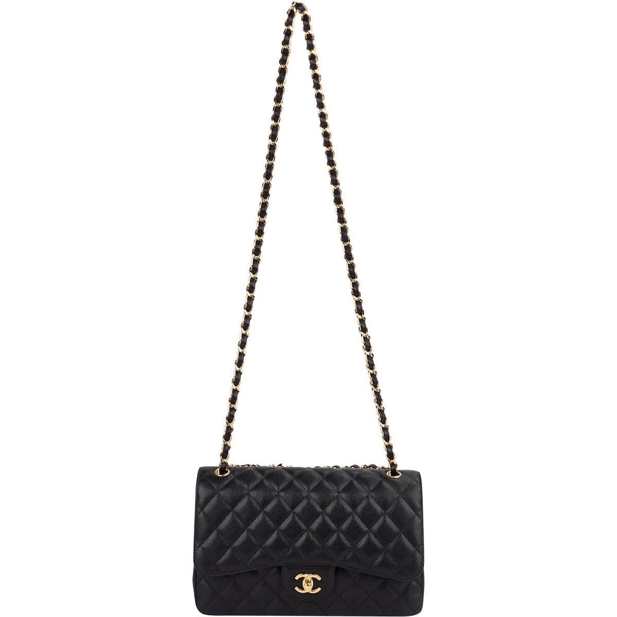 Chanel Quilted Caviar Leather Jumbo Double Flap Shoulder Bag