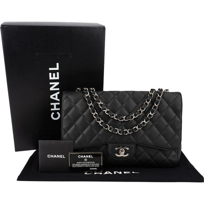 Chanel Quilted Caviar Leather Palladium Jumbo Single Flap Crossbody Bag