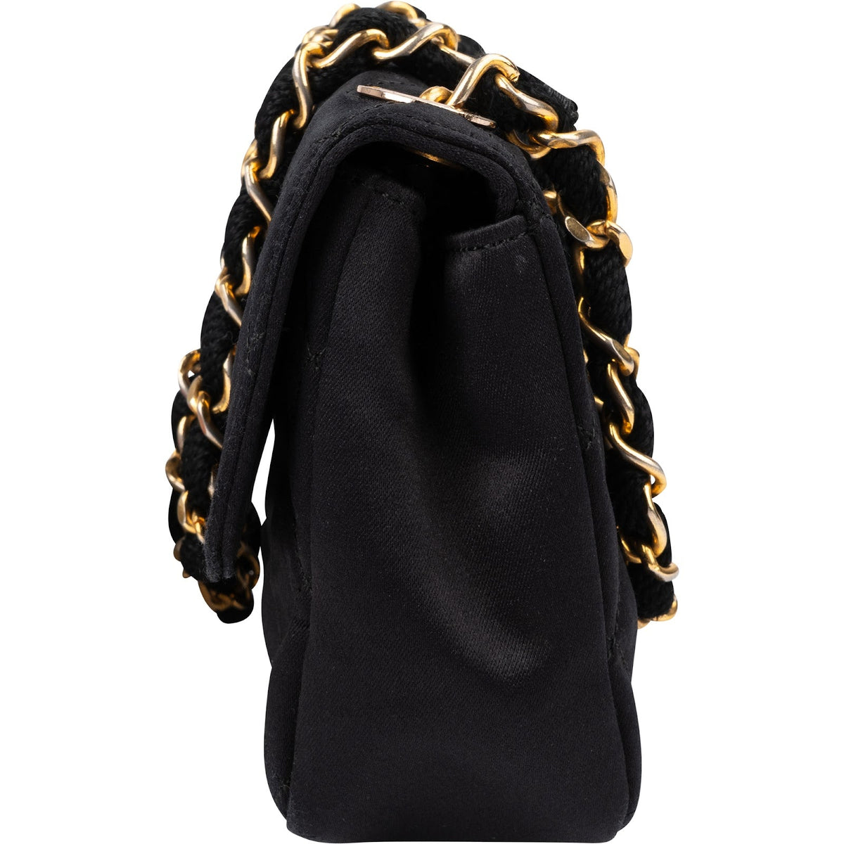Chanel Black Quilted Satin 24K Gold Mini Single Flap Crossbody Bag
