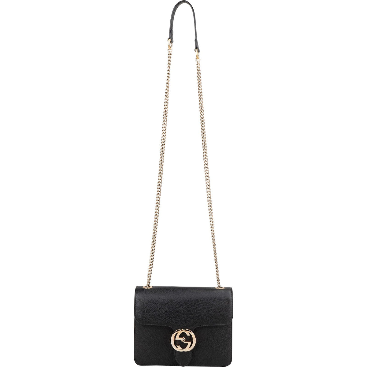 Gucci Black Leather Interlocking GG Crossbody Bag